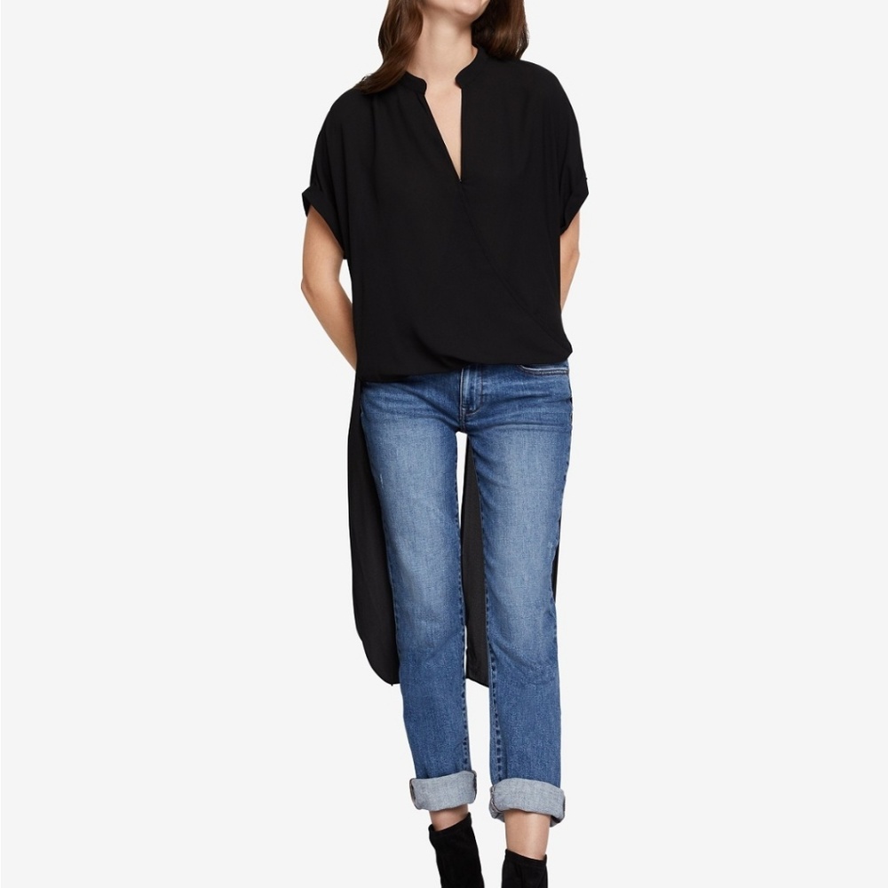 BCBGeneration Navy Wrap Front Elongated Back shirt